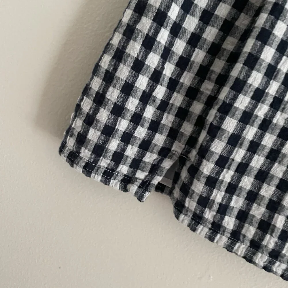American Eagle Women XS Navy White Gingham Cotton Linen Preppy Casual Mini Skirt